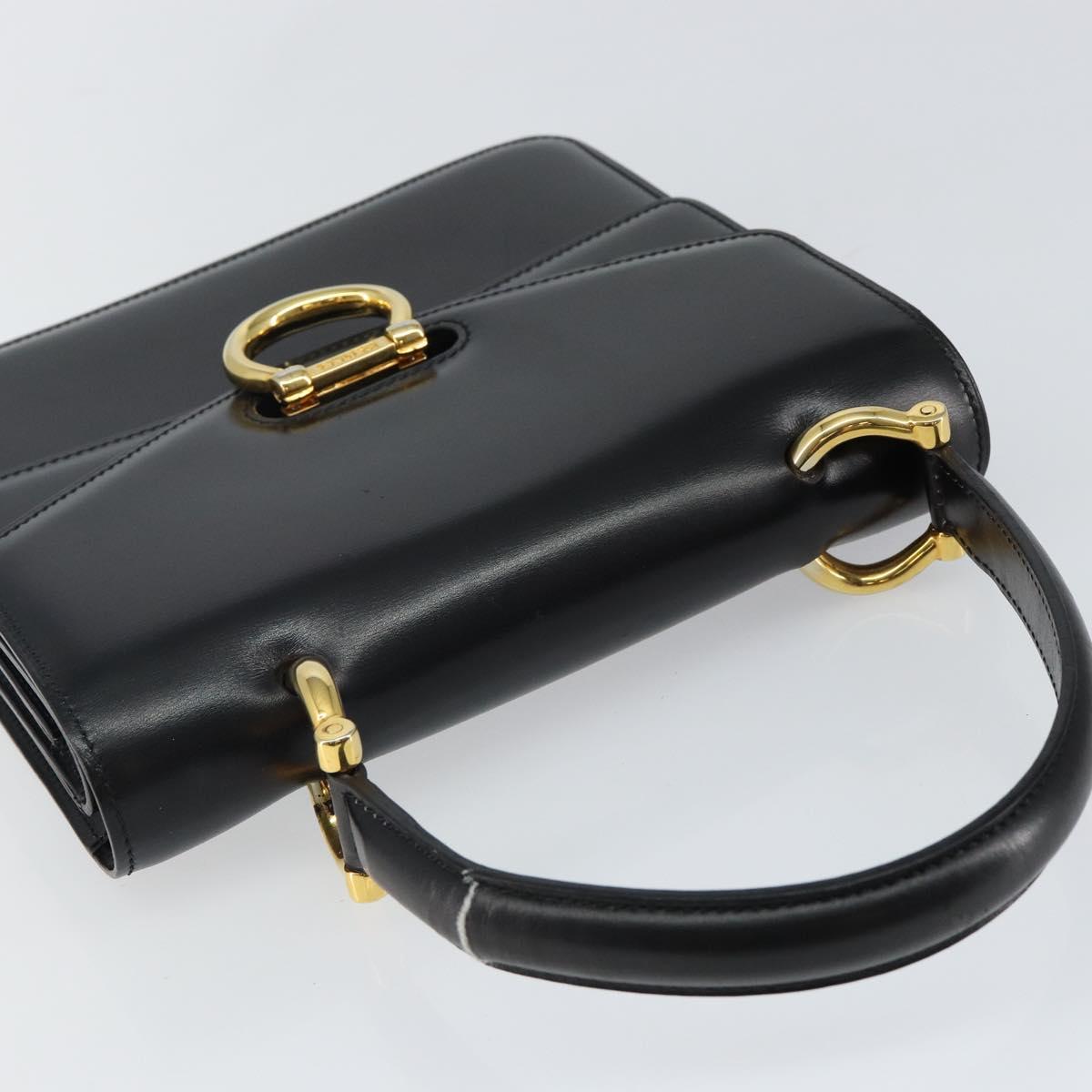 CELINE Hand Bag Leather Black Gold Auth gh890