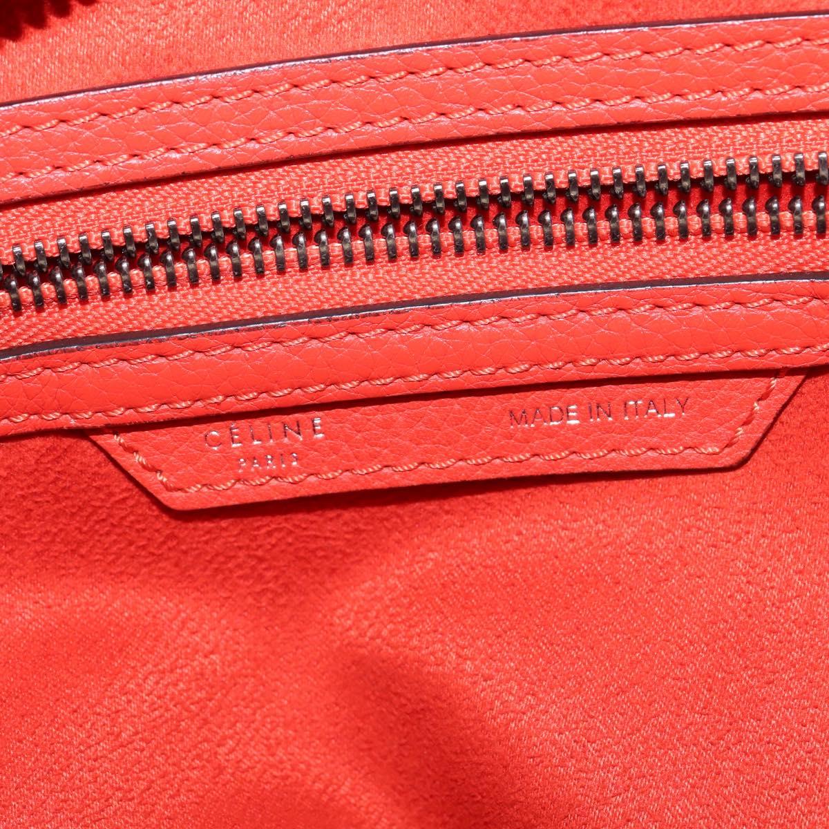 CELINE Luggage Hand Bag Leather 2way Orange Silver Auth gh891