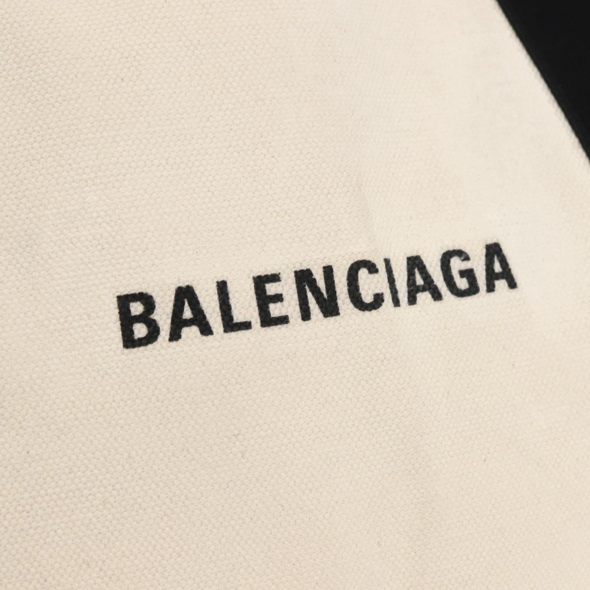 BALENCIAGA Navy Cabas M Bag Canvas Leather White Black Silver 581292 Auth gh894
