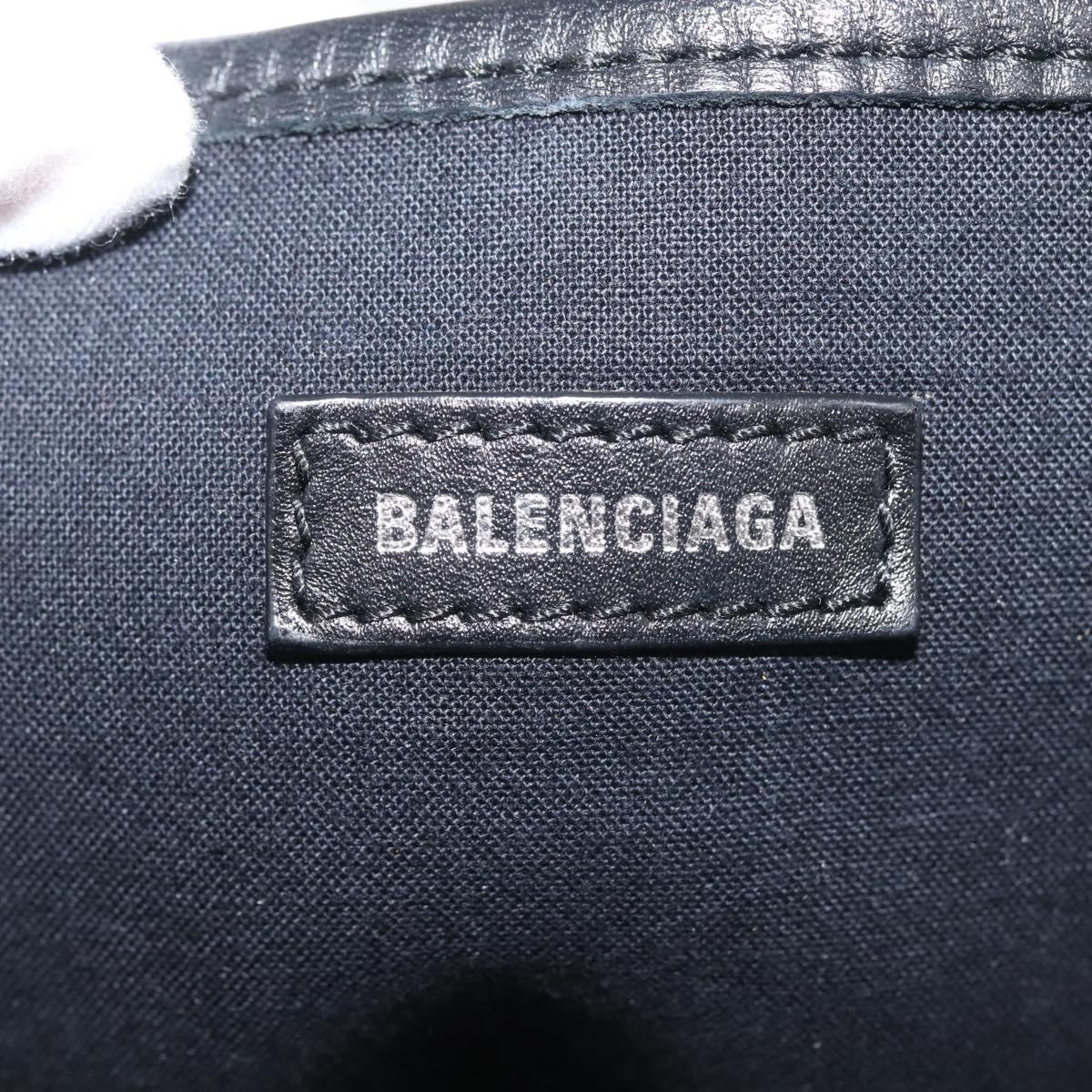 BALENCIAGA Navy Cabas M Bag Canvas Leather White Black Silver 581292 Auth gh894