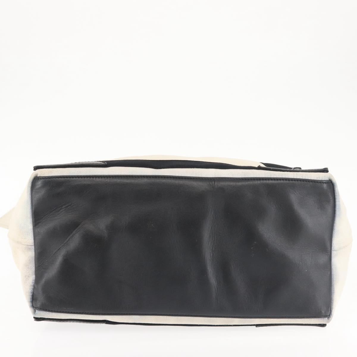 BALENCIAGA Navy Cabas M Bag Canvas Leather White Black Silver 581292 Auth gh894