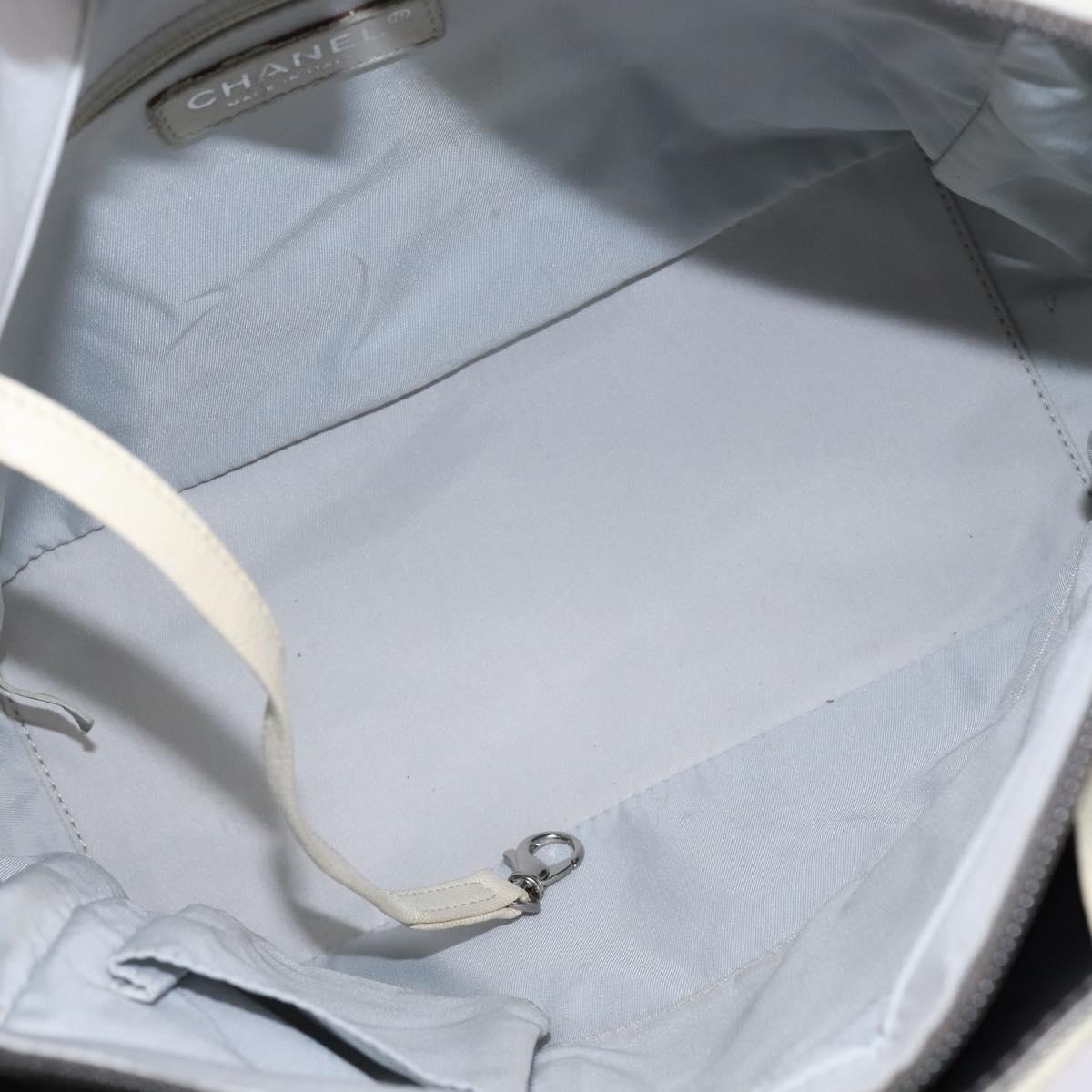 CHANEL Paris Biarritz Tote Tote Bag Coated Canvas Silver CC Auth gh895