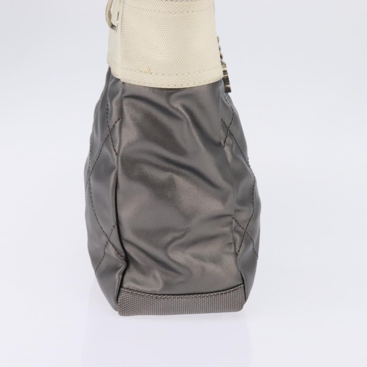 CHANEL Paris Biarritz Tote Tote Bag Coated Canvas Silver CC Auth gh895