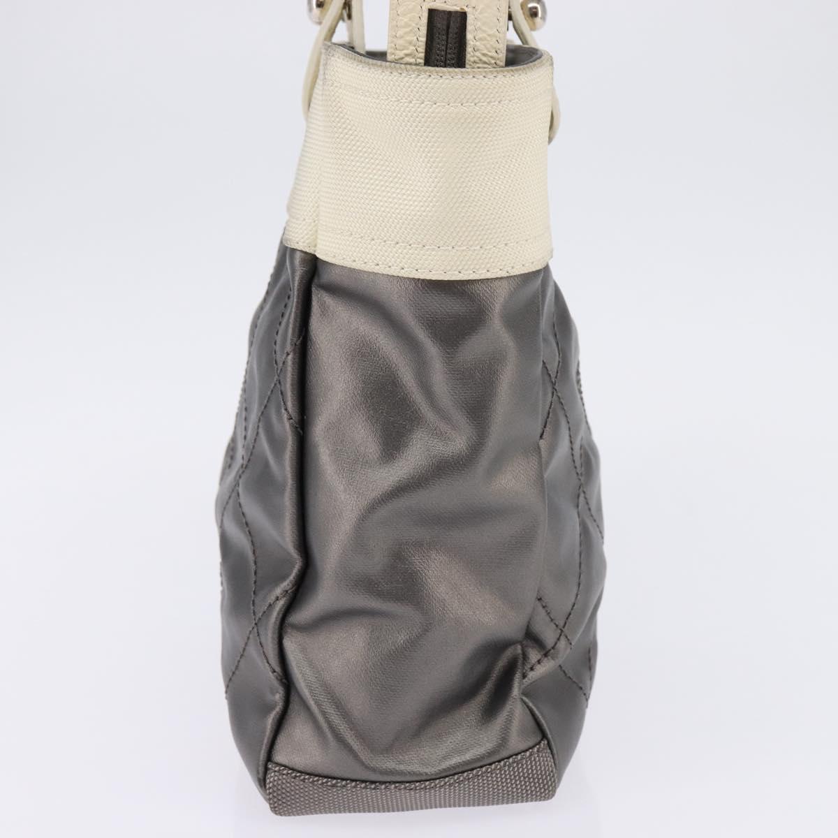 CHANEL Paris Biarritz Tote Tote Bag Coated Canvas Silver CC Auth gh895