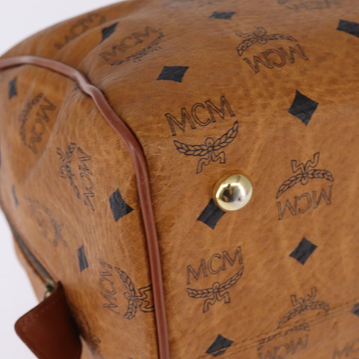 MCM Logogram Vicetos Boston Bag PVC Leather Brown Gold Auth gh901