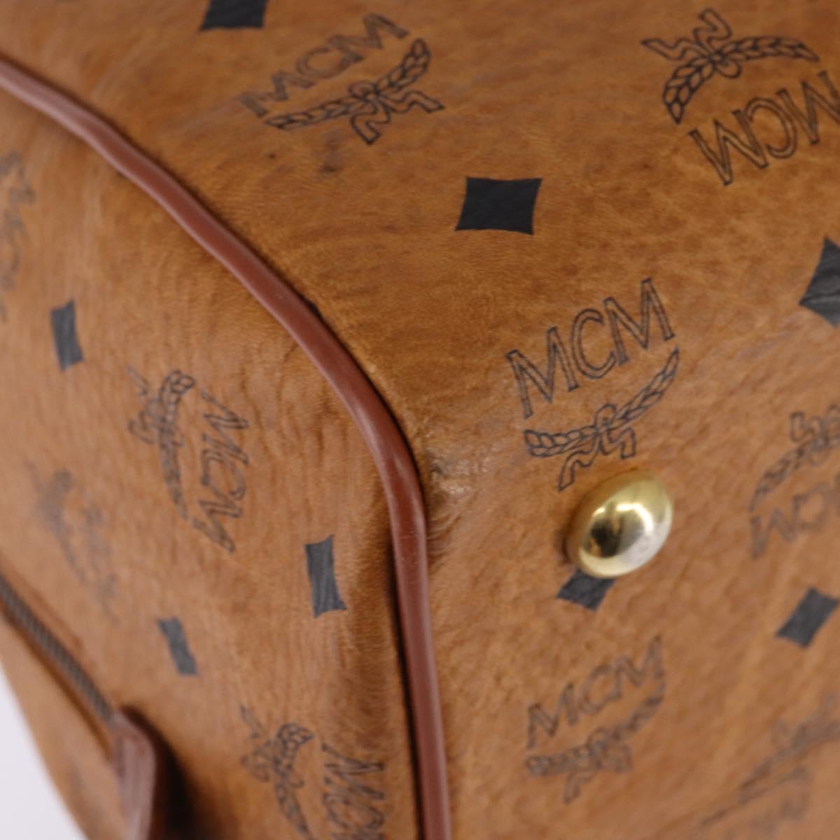 MCM Logogram Vicetos Boston Bag PVC Leather Brown Gold Auth gh901