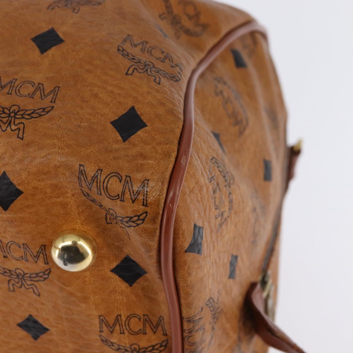 MCM Logogram Vicetos Boston Bag PVC Leather Brown Gold Auth gh901