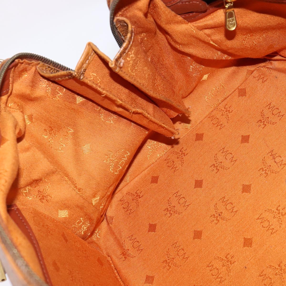 MCM Logogram Vicetos Boston Bag PVC Leather Brown Gold Auth gh901