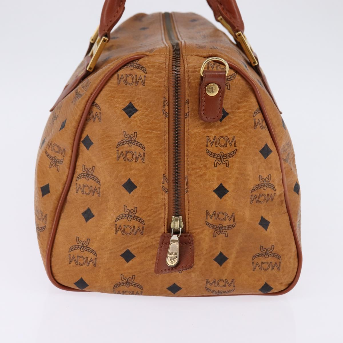 MCM Logogram Vicetos Boston Bag PVC Leather Brown Gold Auth gh901