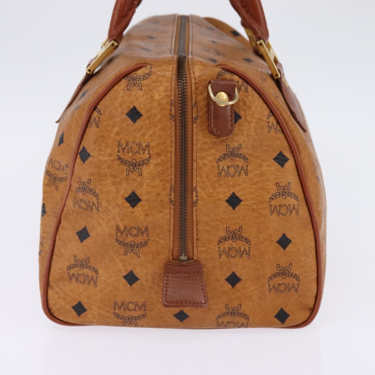 MCM Logogram Vicetos Boston Bag PVC Leather Brown Gold Auth gh901