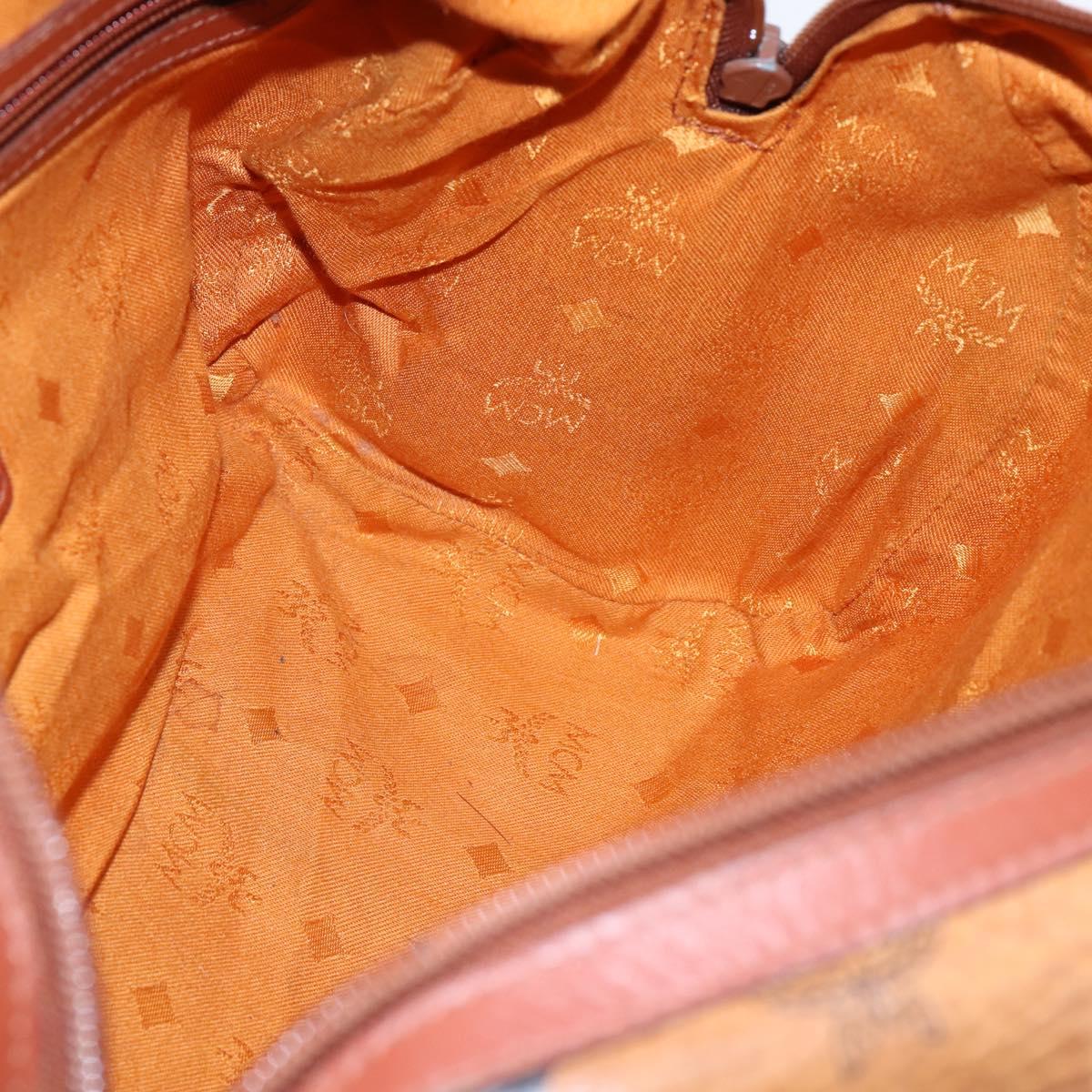 MCM Logogram Vicetos Boston Bag PVC Leather Brown Gold Auth gh902