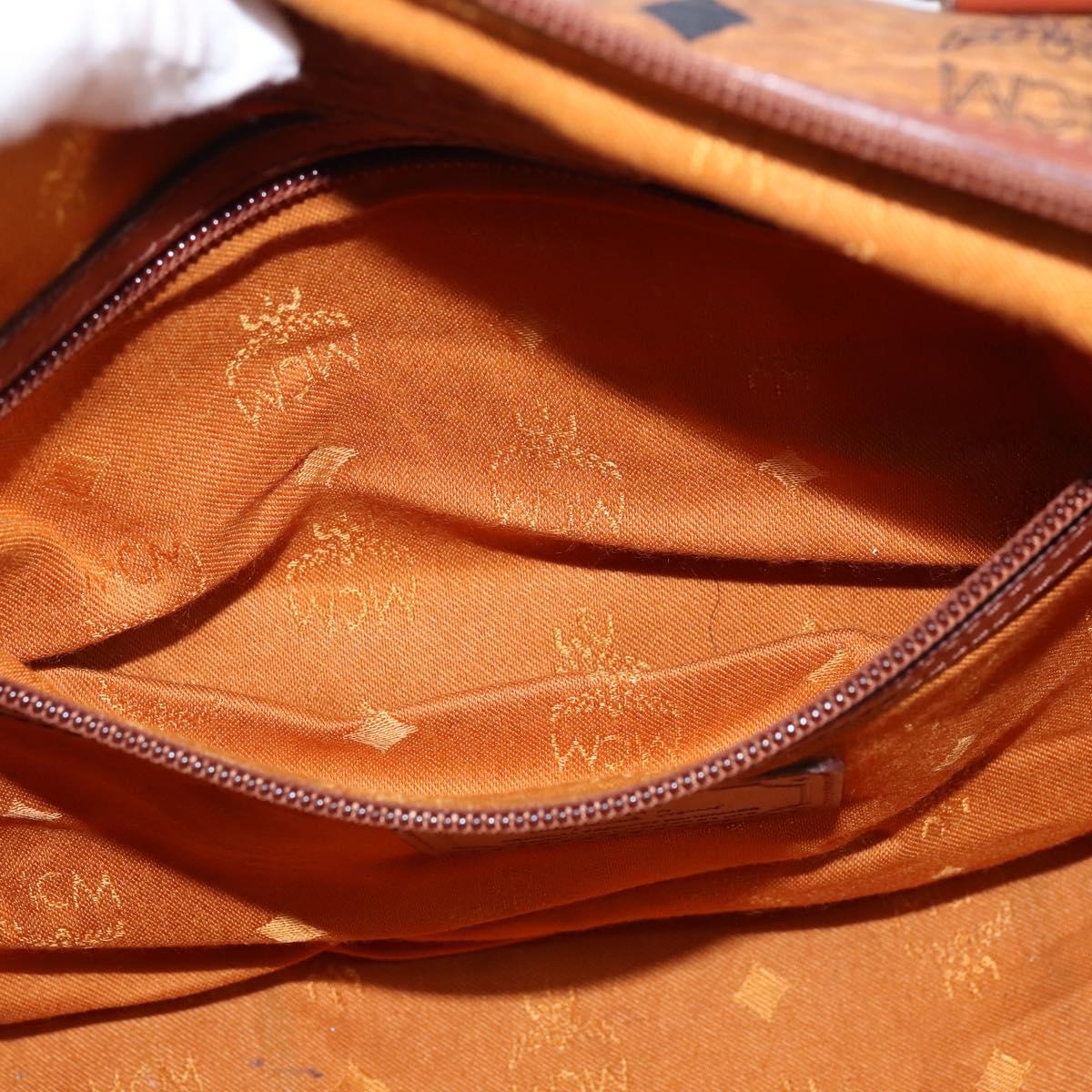 MCM Logogram Vicetos Boston Bag PVC Leather Brown Gold Auth gh902