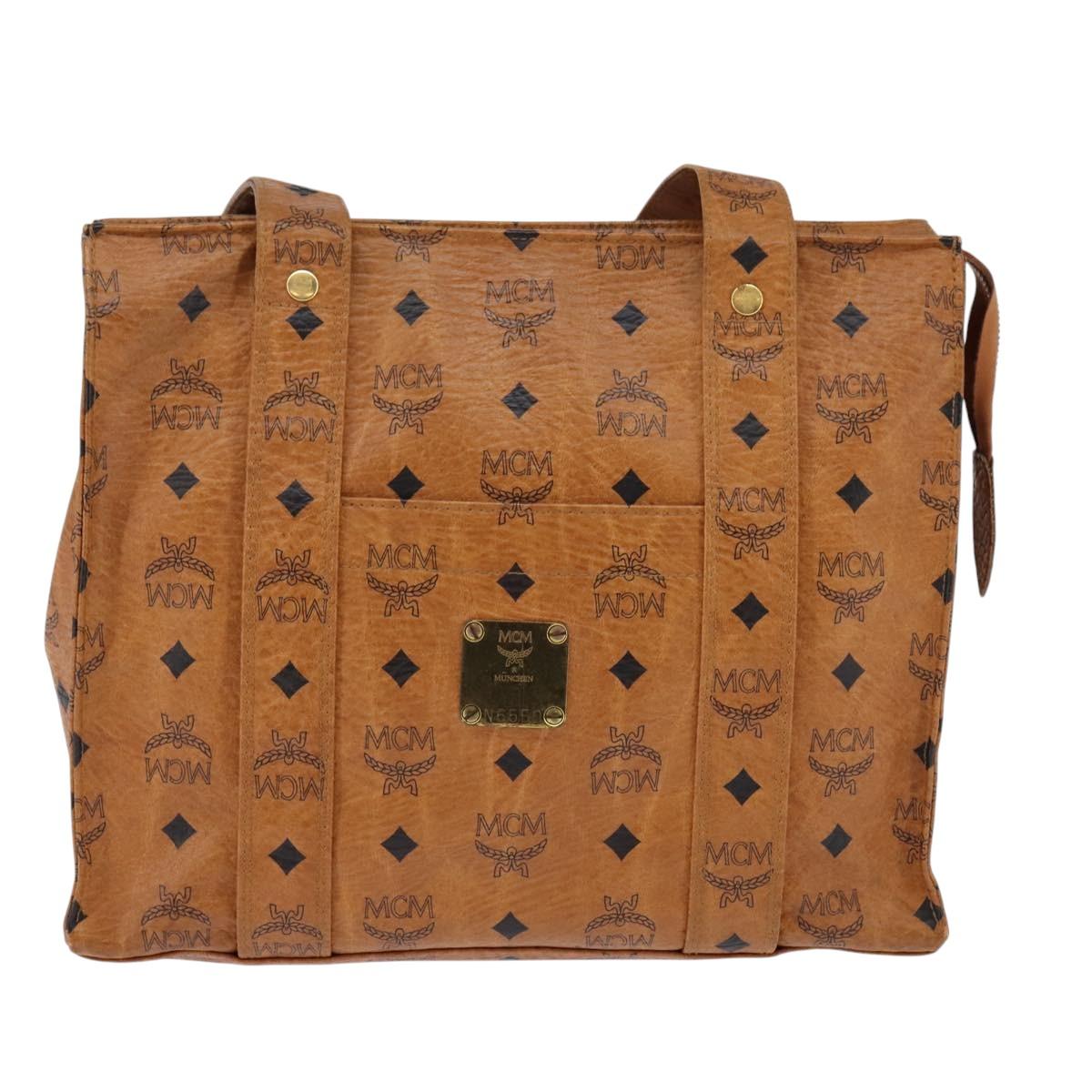 MCM Logogram Vicetos Tote Bag PVC Leather Brown Gold Auth gh903