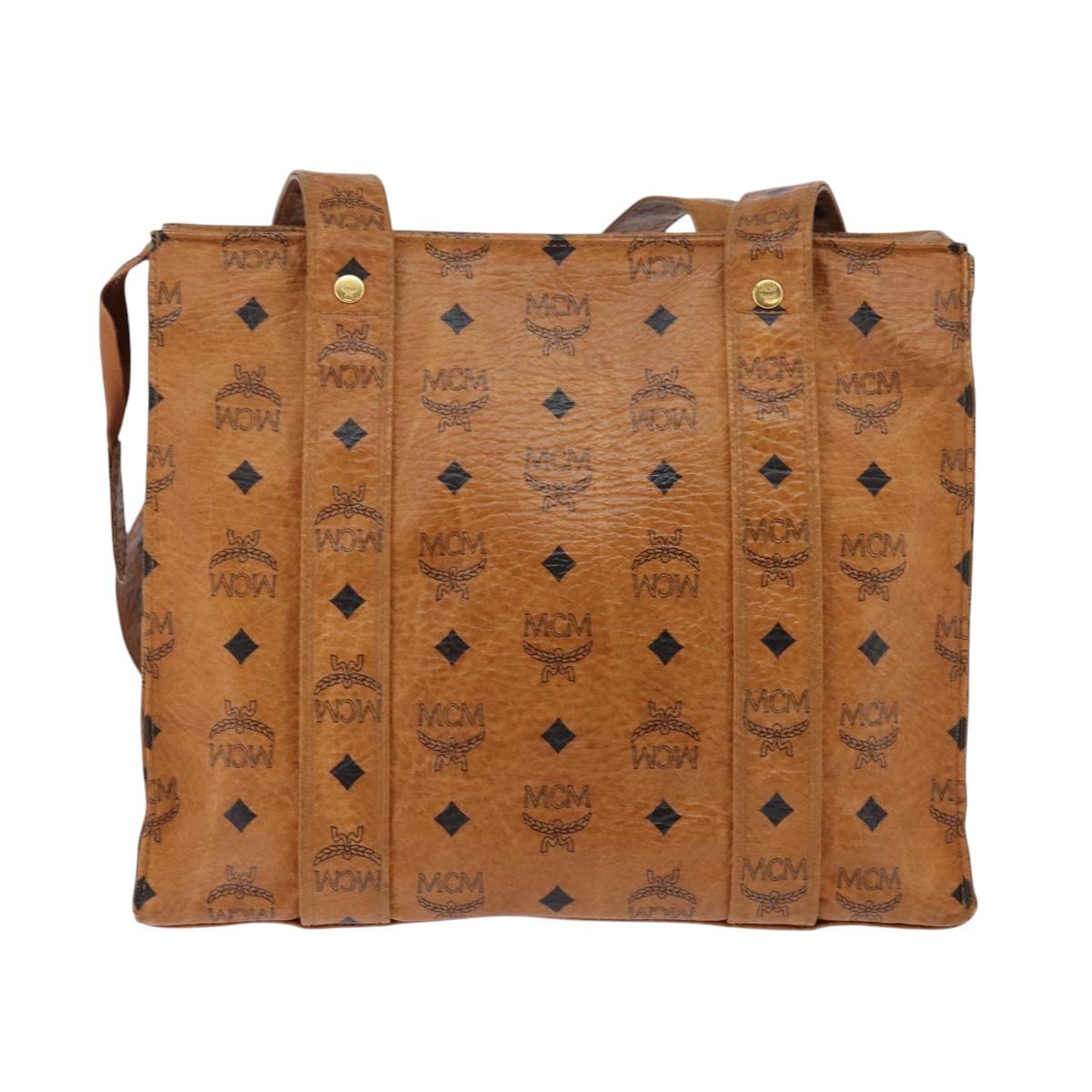 MCM Logogram Vicetos Tote Bag PVC Leather Brown Gold Auth gh903