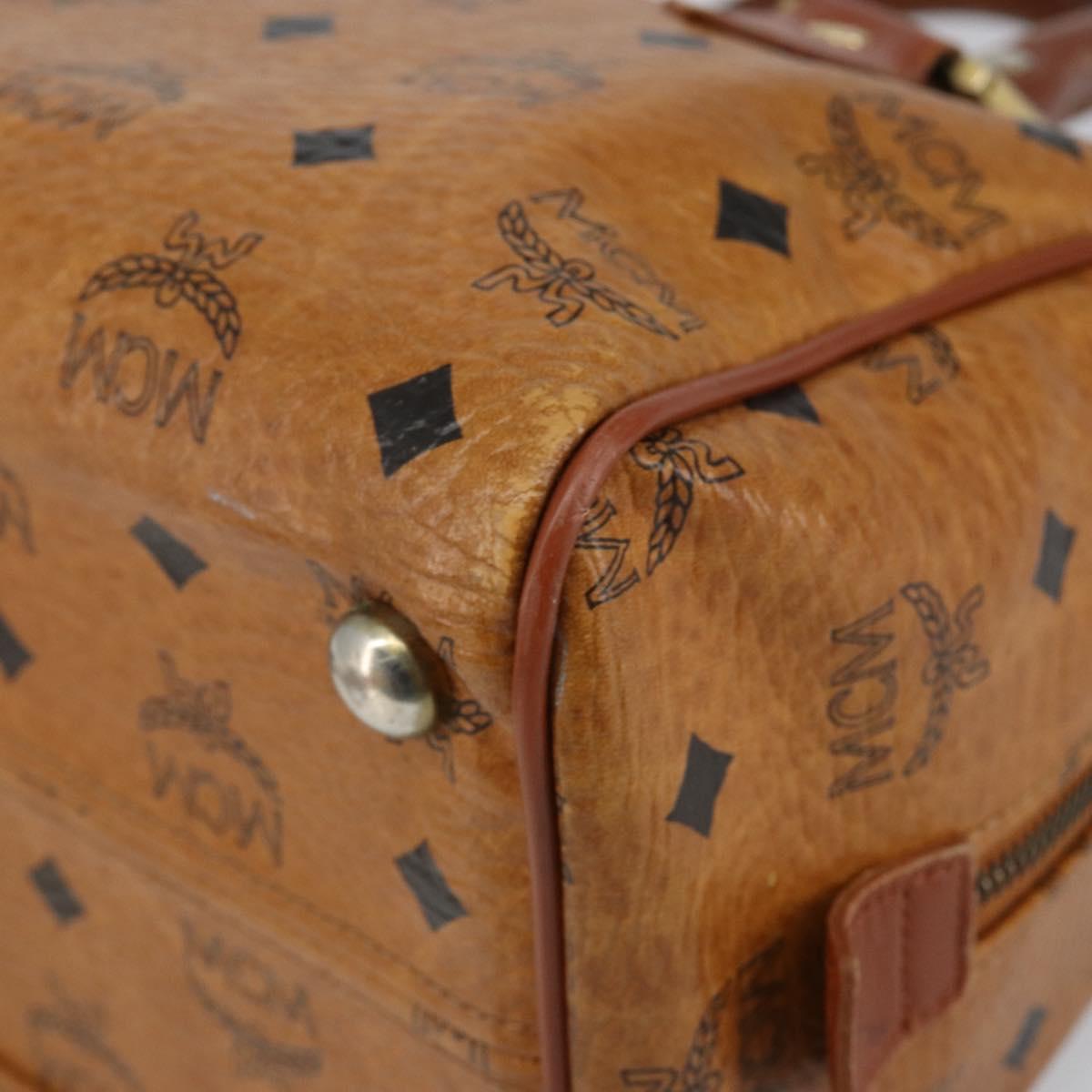 MCM Logogram Vicetos Boston Bag PVC Leather Brown Gold Auth gh904