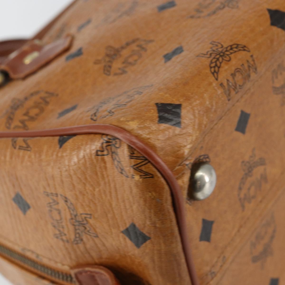 MCM Logogram Vicetos Boston Bag PVC Leather Brown Gold Auth gh904