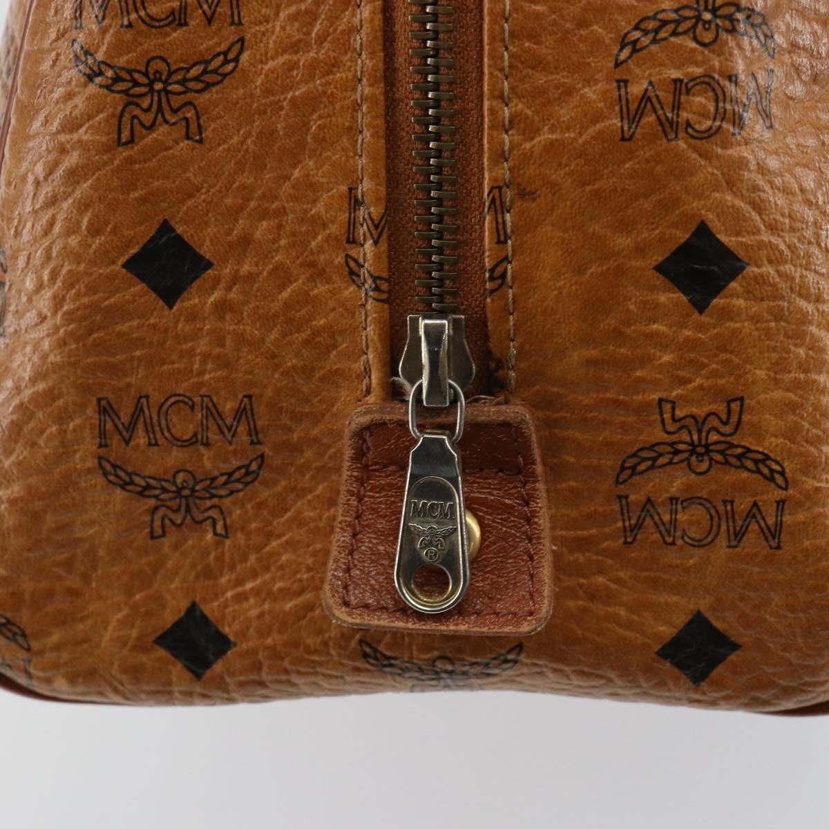 MCM Logogram Vicetos Boston Bag PVC Leather Brown Gold Auth gh904