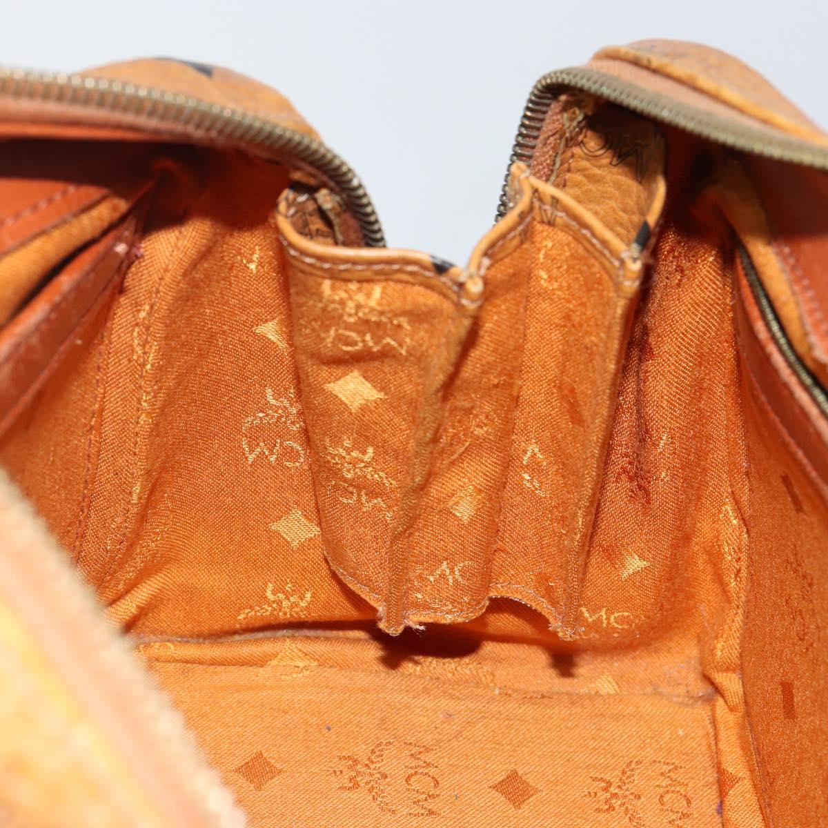 MCM Logogram Vicetos Boston Bag PVC Leather Brown Gold Auth gh904