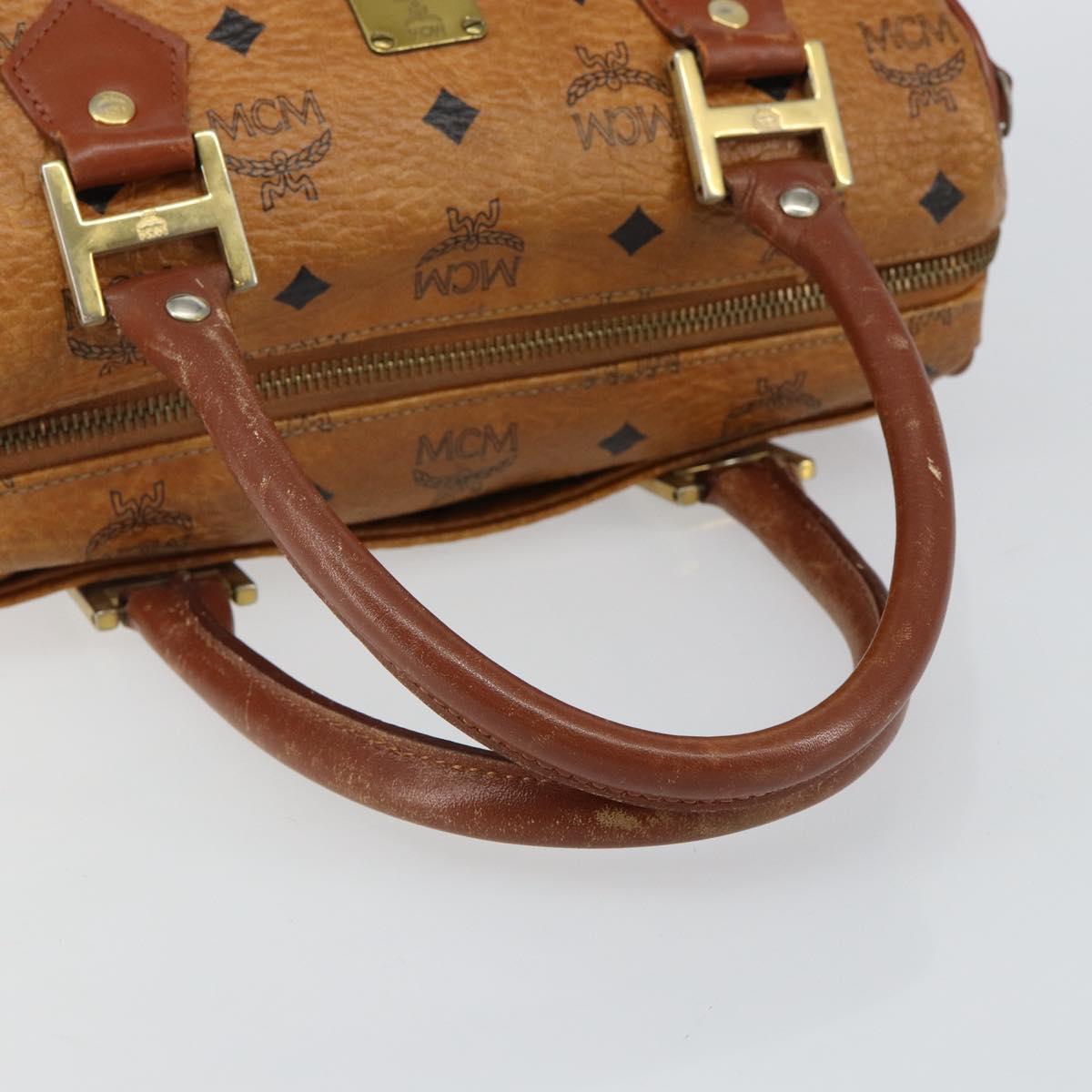 MCM Logogram Vicetos Boston Bag PVC Leather Brown Gold Auth gh904