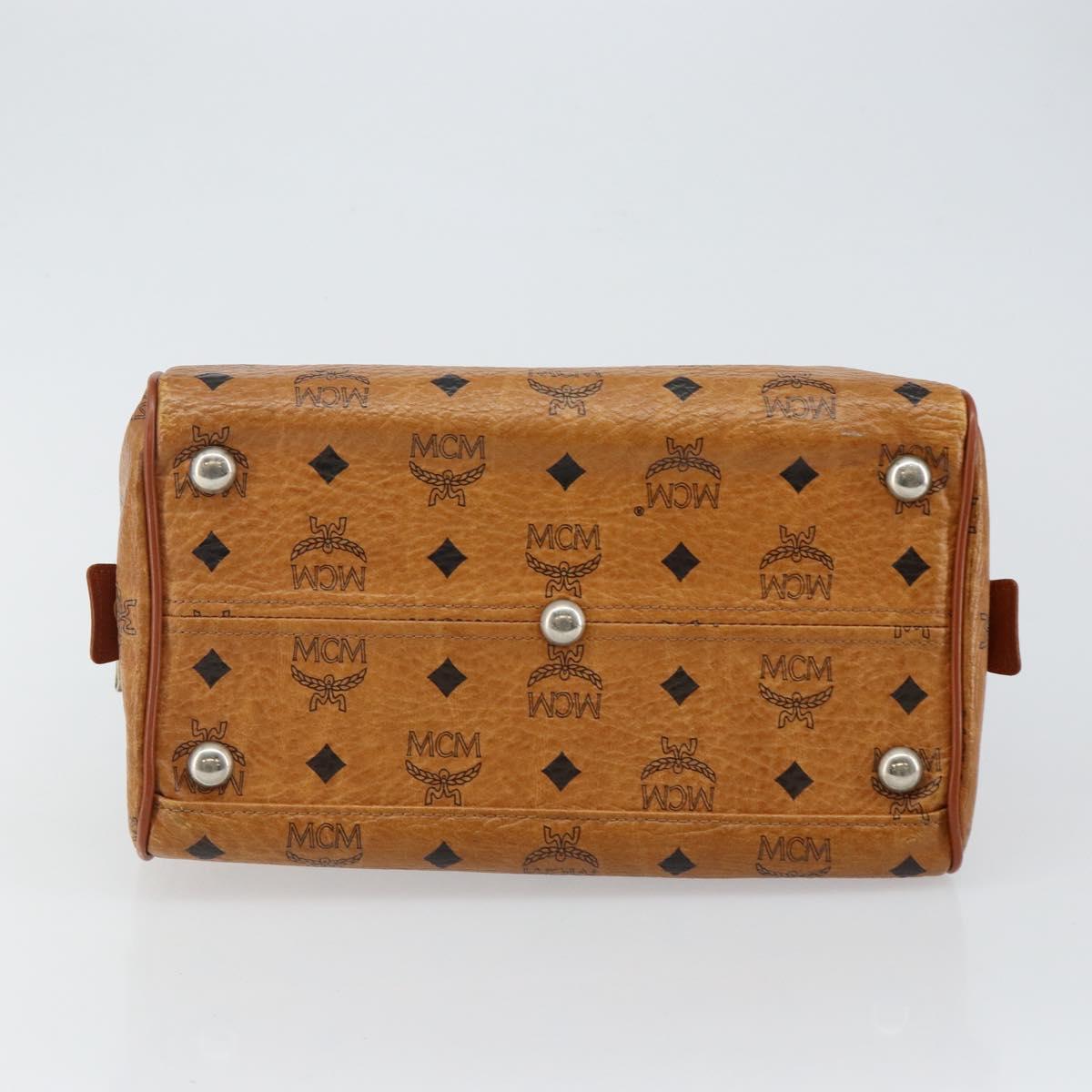 MCM Logogram Vicetos Boston Bag PVC Leather Brown Gold Auth gh904