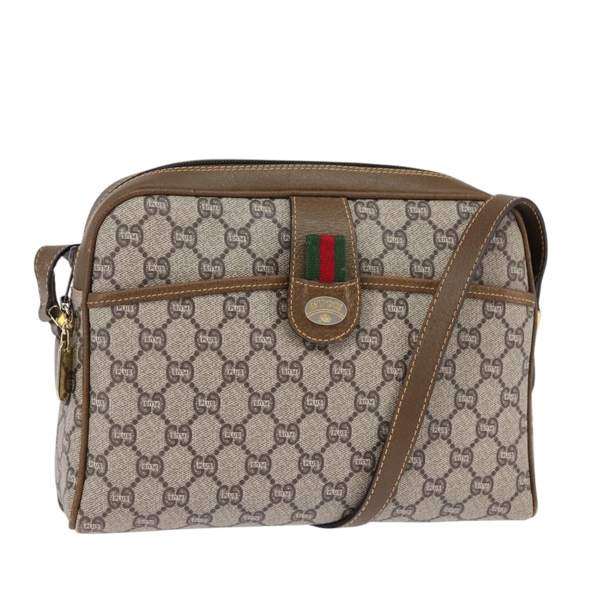 GUCCI GG Plus Supreme Web Sherry Line Shoulder Bag PVC Beige Gold Auth gh909