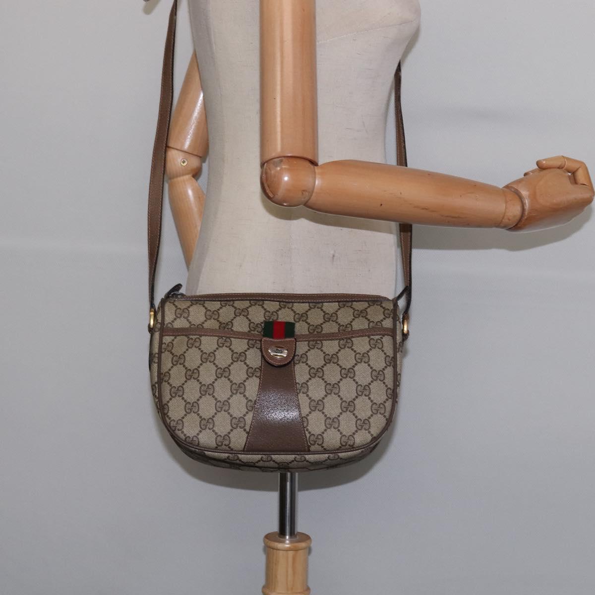 GUCCI GG Supreme Web Sherry Line Shoulder Bag PVC Beige 89 02 032 Auth gh910