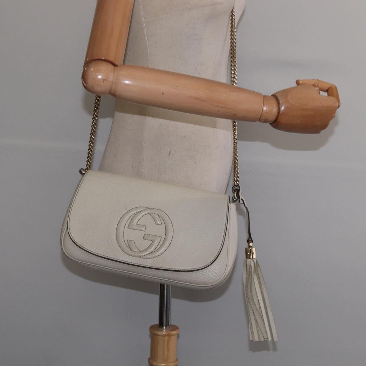 GUCCI Soho Chain Shoulder Bag Leather Beige Gold 336752 Auth gh913
