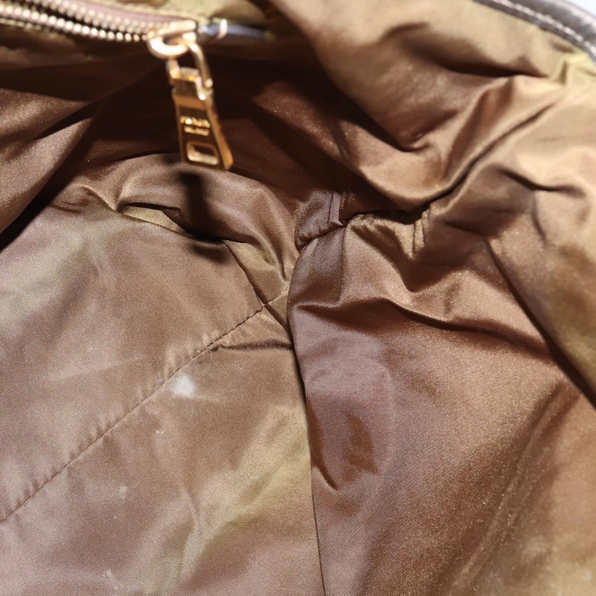 PRADA Tote Bag Nylon Khaki Gold Auth gh915