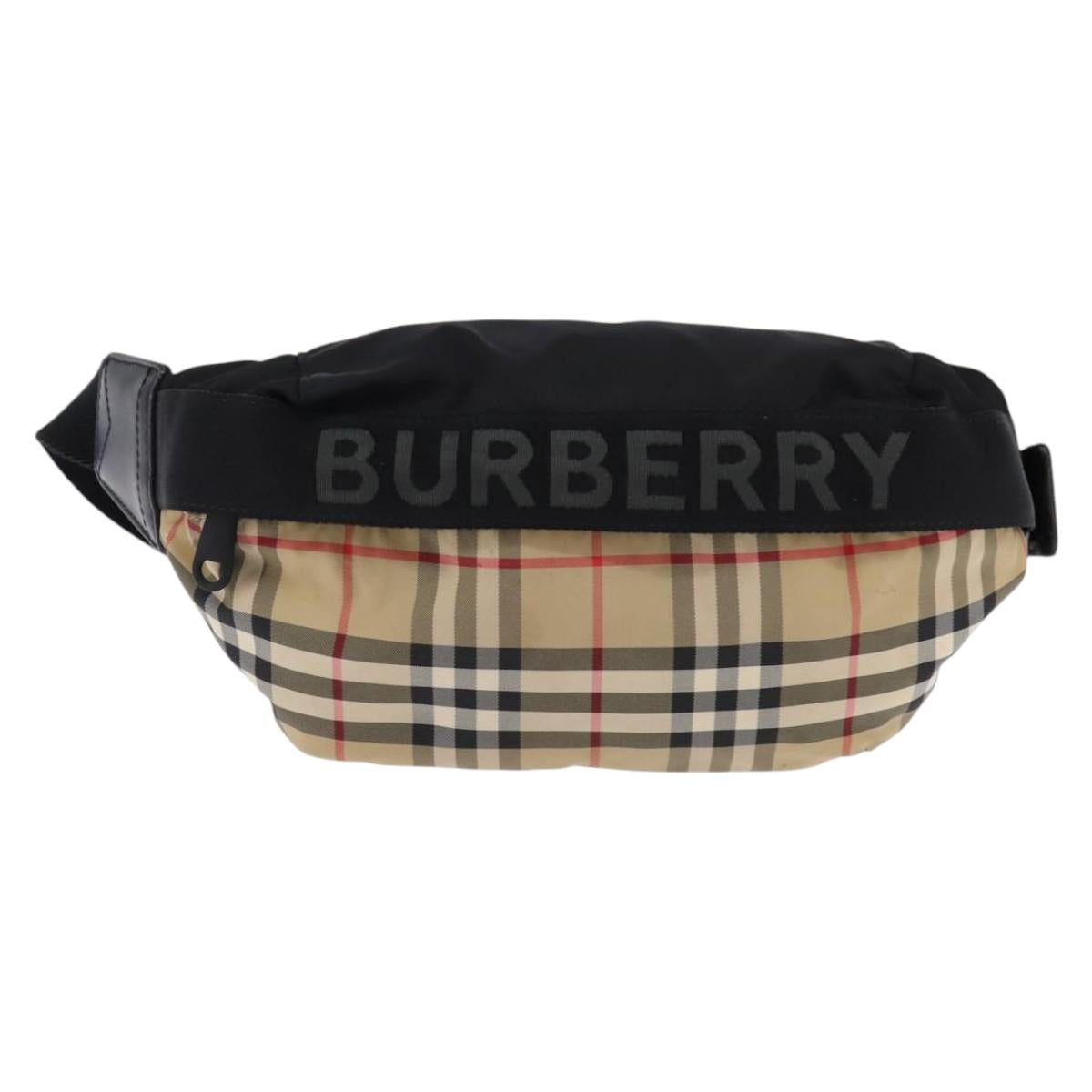 BURBERRY Nova Check Waist bag Nylon Beige Silver Auth gh918