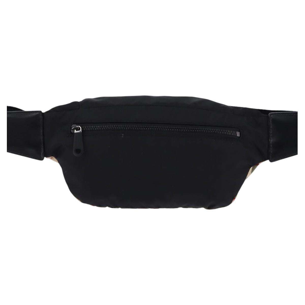 BURBERRY Nova Check Waist bag Nylon Beige Silver Auth gh918