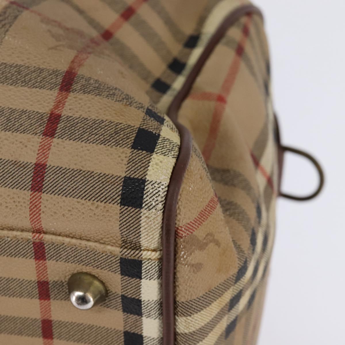 Burberrys Nova Check Boston Bag PVC Beige Gold Auth gh919
