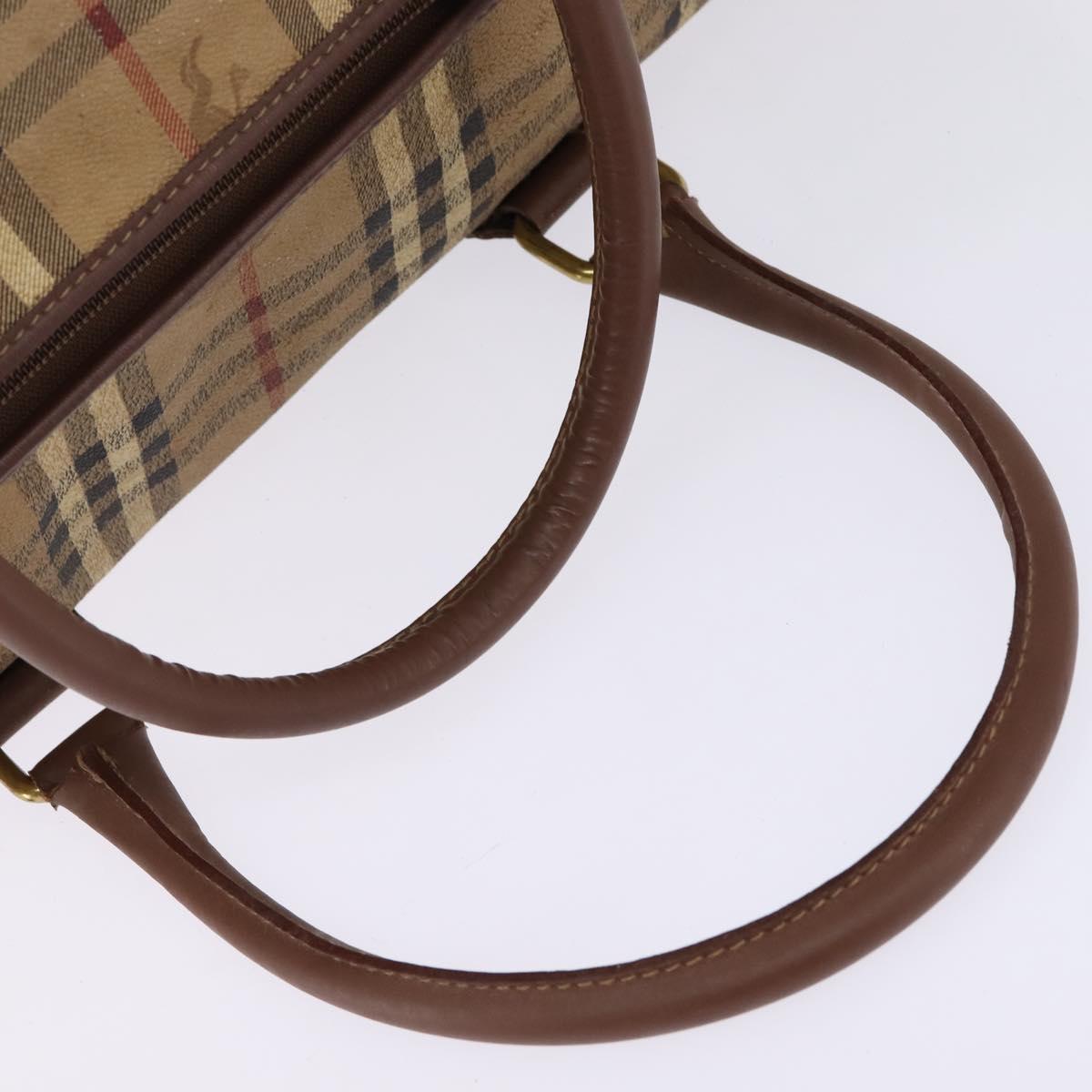 Burberrys Nova Check Boston Bag PVC Beige Gold Auth gh919