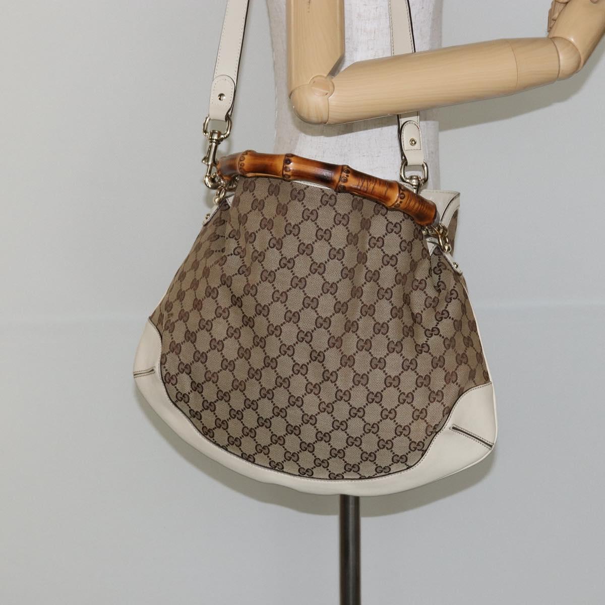 GUCCI Bamboo GG Canvas Hand Bag 2way Beige Gold 169961 Auth gh943
