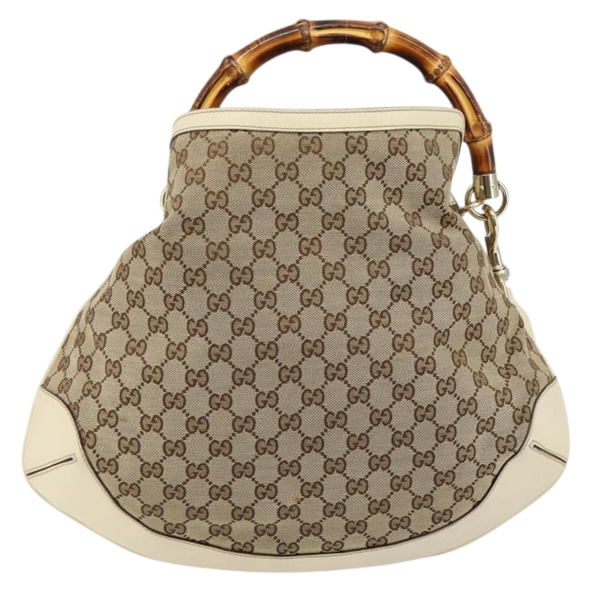 GUCCI Bamboo GG Canvas Hand Bag 2way Beige Gold 169961 Auth gh943