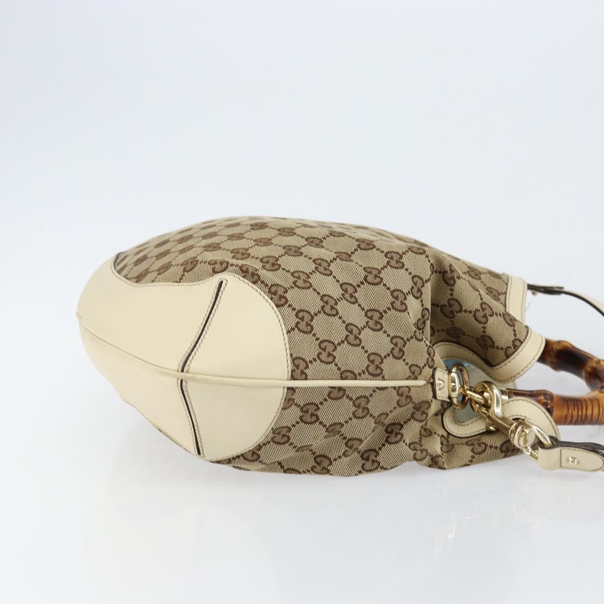 GUCCI Bamboo GG Canvas Hand Bag 2way Beige Gold 169961 Auth gh943