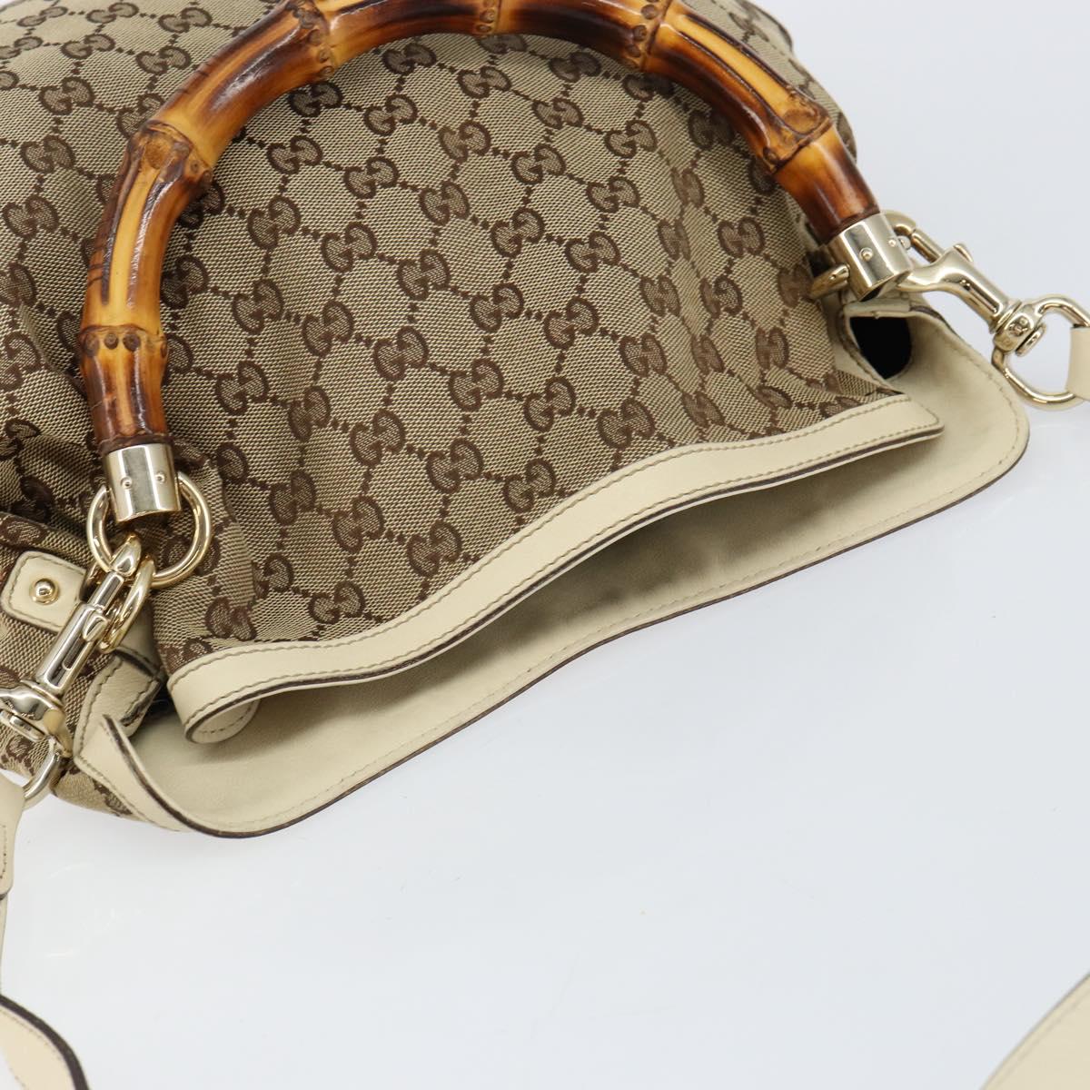 GUCCI Bamboo GG Canvas Hand Bag 2way Beige Gold 169961 Auth gh943