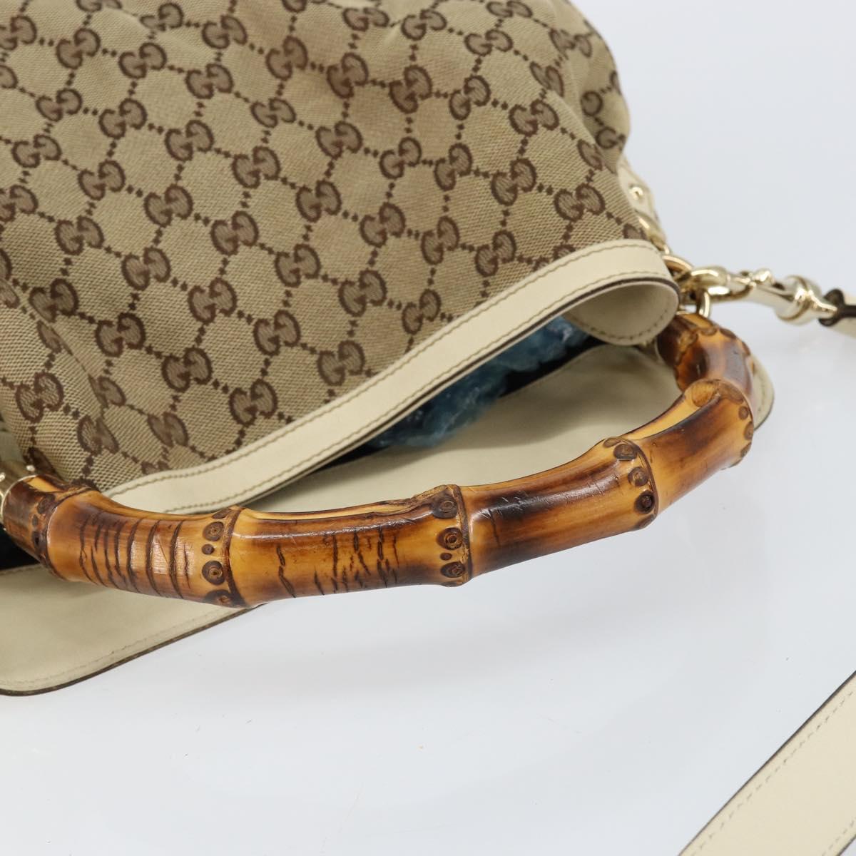 GUCCI Bamboo GG Canvas Hand Bag 2way Beige Gold 169961 Auth gh943