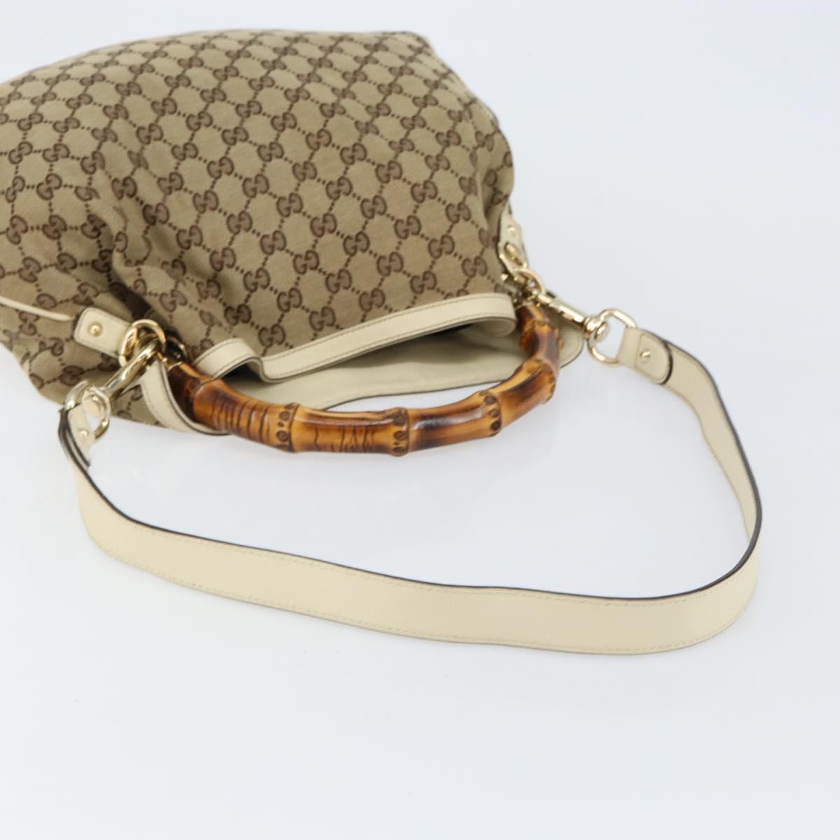 GUCCI Bamboo GG Canvas Hand Bag 2way Beige Gold 169961 Auth gh943