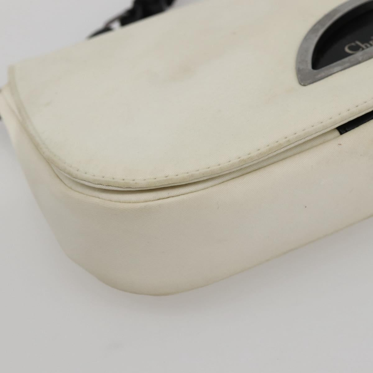 Christian Dior Maris Pearl Shoulder Bag Nylon White Silver Auth gh967