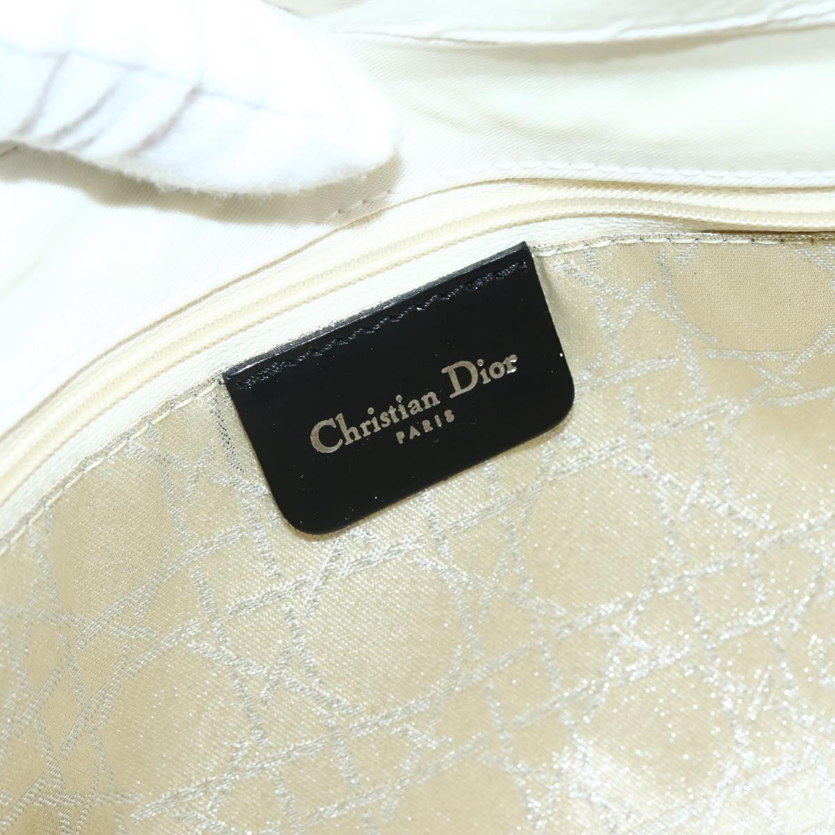 Christian Dior Maris Pearl Shoulder Bag Nylon White Silver Auth gh967