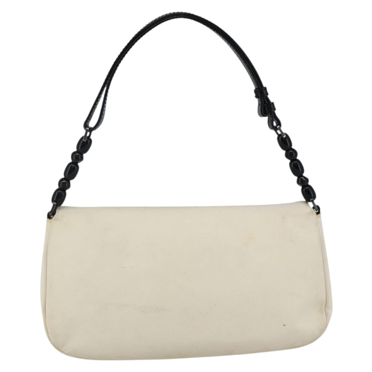 Christian Dior Maris Pearl Shoulder Bag Nylon White Silver Auth gh967