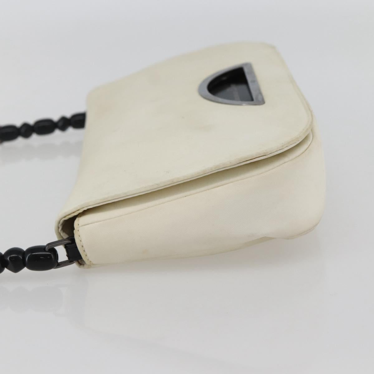 Christian Dior Maris Pearl Shoulder Bag Nylon White Silver Auth gh967