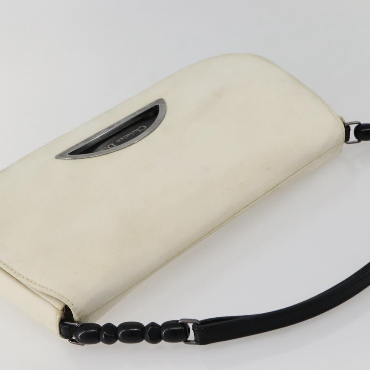 Christian Dior Maris Pearl Shoulder Bag Nylon White Silver Auth gh967
