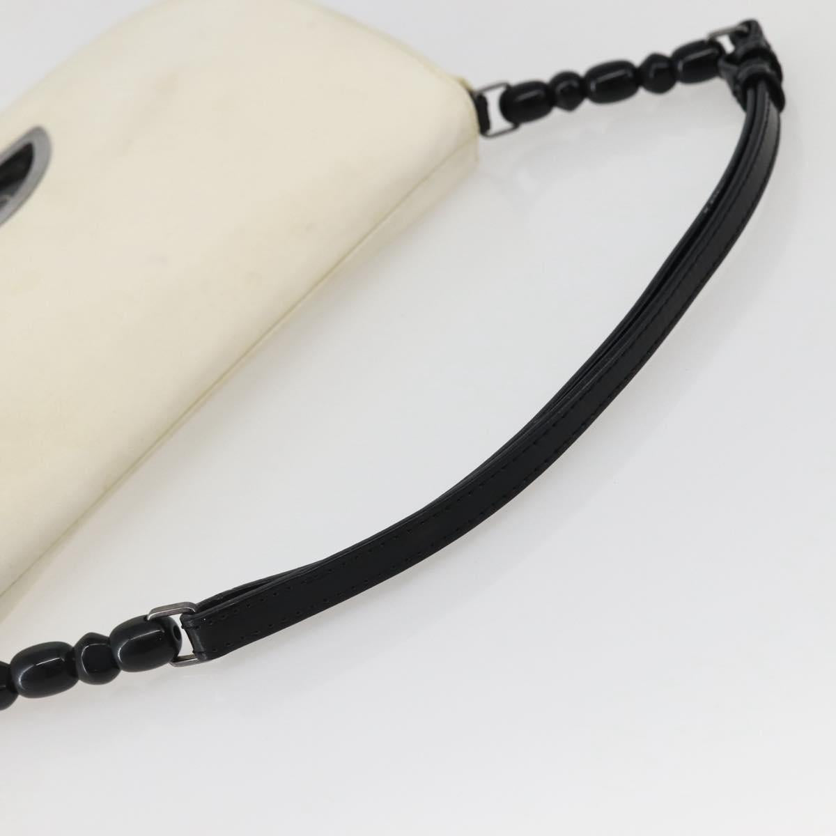 Christian Dior Maris Pearl Shoulder Bag Nylon White Silver Auth gh967