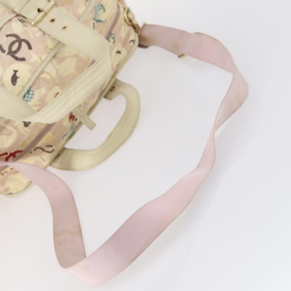 CHANEL Tote Bag Canvas 2way Pink Gold CC Auth gh973