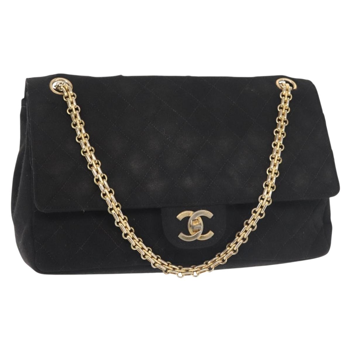 CHANEL Matelasse 25 Chain Shoulder Bag cotton Black Gold CC Auth gh984