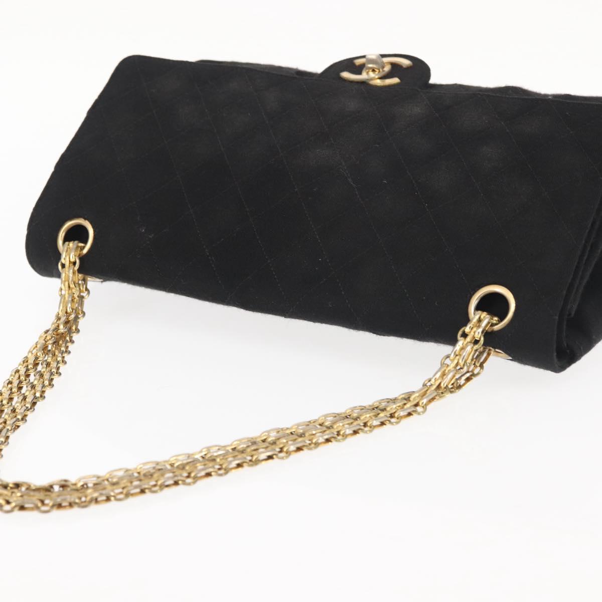 CHANEL Matelasse 25 Chain Shoulder Bag cotton Black Gold CC Auth gh984