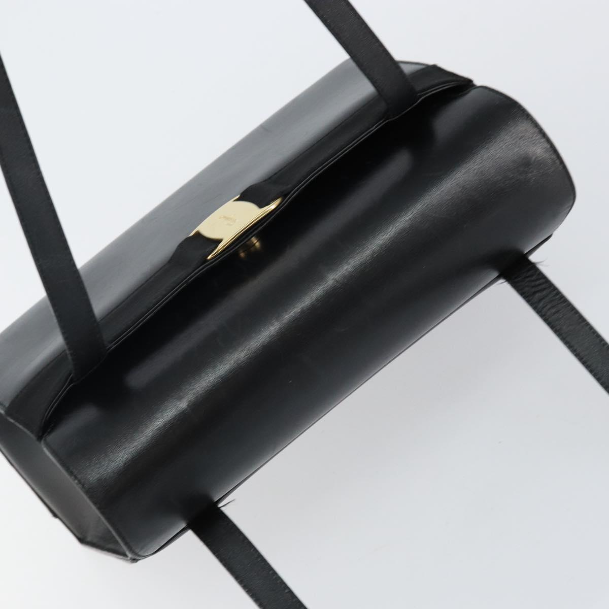 Salvatore Ferragamo Vala Shoulder Bag Leather Black Gold Auth gh986