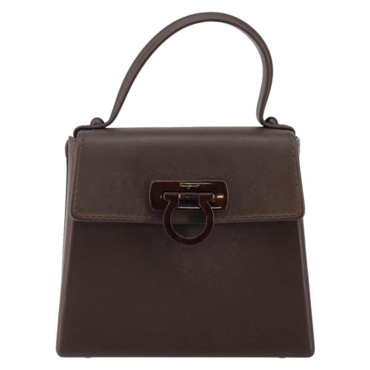 Salvatore Ferragamo Gancini Hand Bag Rubber Brown Auth gh987