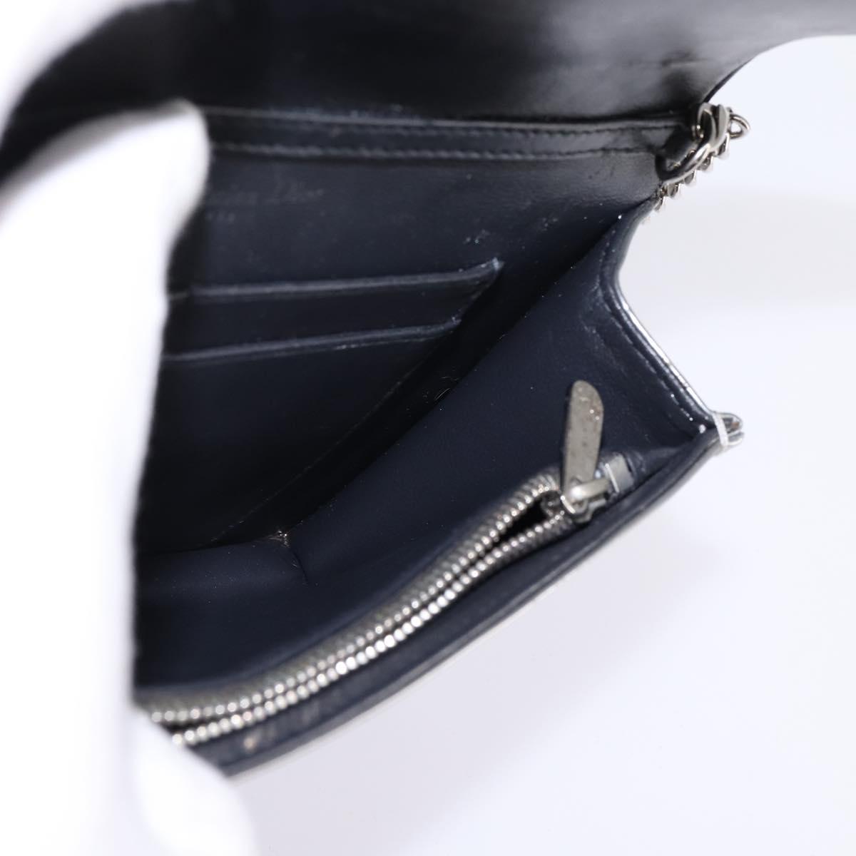 Christian Dior Chain Diorama Shoulder Bag Leather Silver Auth gh990